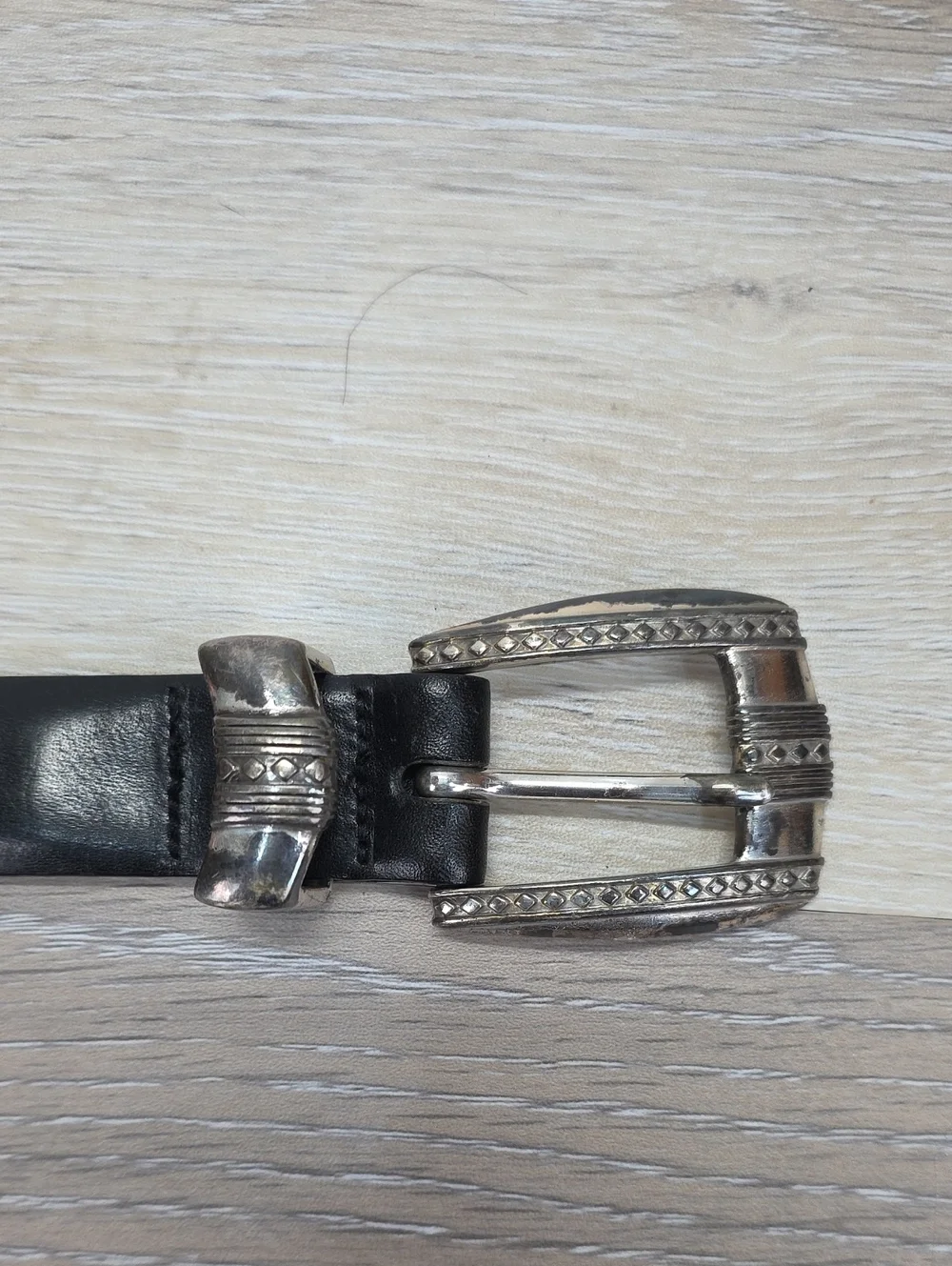 Brighton Onyx Black Leather Belt w/ woven Design & Silver Accents & Buckle 56